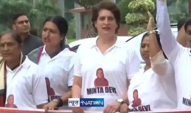 124 वर्षीय मतदाता पर हंगामा:प्रियंका गांधी की टी-शर्ट में खुद की फोटो देख भड़कीं मिंता देवी, बोलीं- 'वो कौन होती हैं, मेरा नाम क्यों