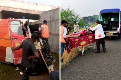दिल्ली-मुंबई एक्सप्रेस वे पर पुलिया से नीचे गिरी एंबुलेंस, दो की मौत, रात भर अंदर फंसा रहा ड्राइवर, सुबह खबर मिली